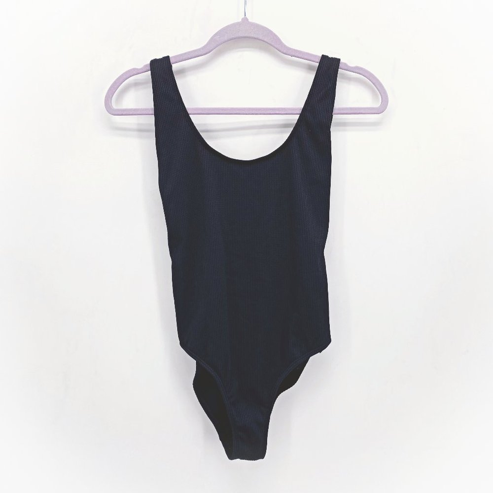 Topshop Ribbed Low Back Scoop Neck One Piece Swimsuit
